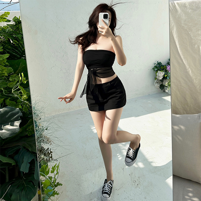 구피 쉬폰 망사 셔링 튜브 탑 [워터밤 흠뻑쇼 페스티벌 블루 파랑 쉬폰 셔링 튜브 탑 크롭 국내제작 여름 휴양지룩][빠른출고] : 보보어패럴주식회... 