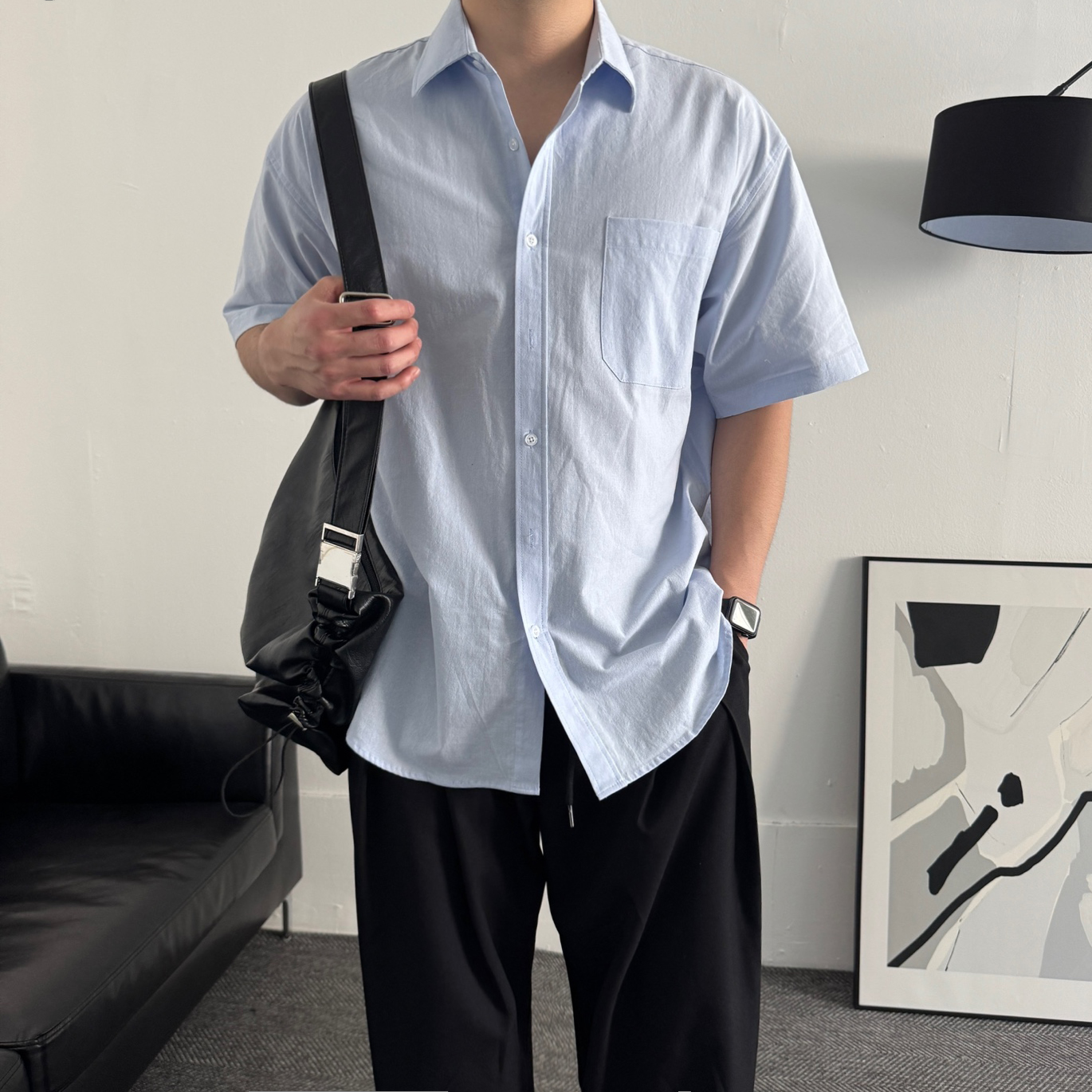 남자린넨셔츠 남자반팔셔츠 오버핏 남성남방 - 상세 이미지 2