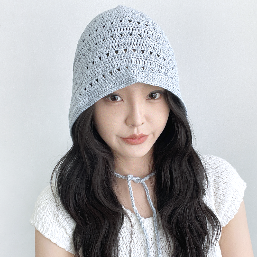 핸드메이드 펀칭 뜨개 니트 보넷 여성 여름 휴양지 스트랩 버킷햇 - 상세 이미지 3