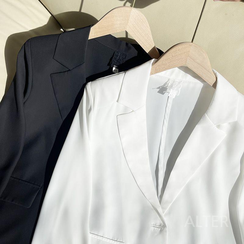 빅사이즈 여성 여름 자켓 쉬폰 정장 화이트 블랙 중년 재킷 화이트 XL - 상세 이미지 5