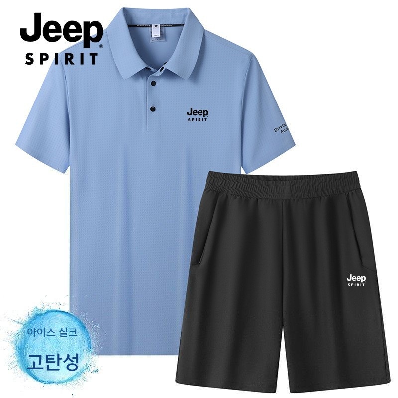 JEEP 지프 남성용 아이스 실크 야외 레저 티셔츠 반바지 세트 트레이닝복 - 상세 이미지 5