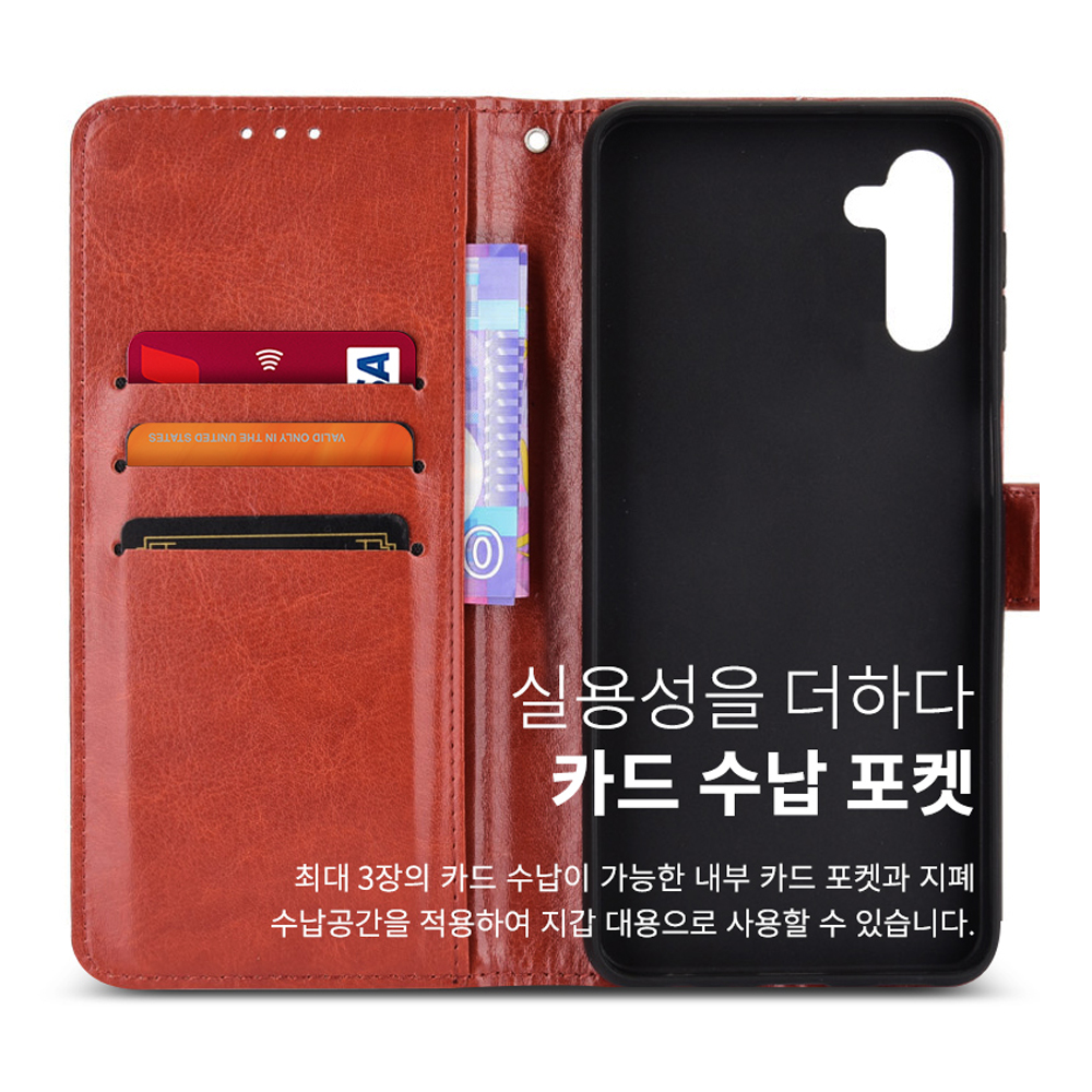 고부기 다이어리 가죽 카드 수납 지갑 케이스 브라운, 갤럭시A55-퀀텀5 공용 - 상세 이미지 3