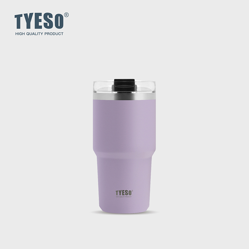 TYESO 대용량 텀블러 빨대 스텐텀블러 보냉 보온 텀블러 손잡이 고품질 600ml, 퍼플 - 상품 이미지