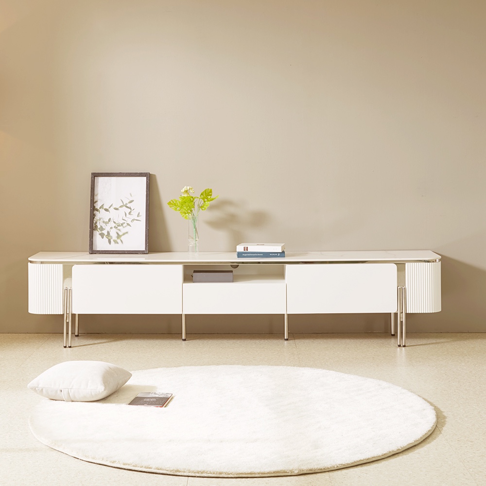 페라모 리고 2200 사이즈 실버 템바보드 세라믹 거실장 티비다이 TV 수납장