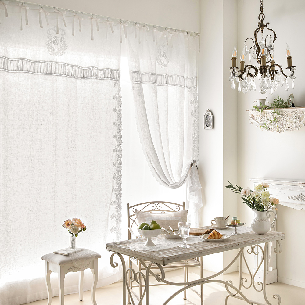 모네 프렌치 고급 화이트 린넨 자수 패널 수입 북유럽 커튼 거실 작은방 안방 가림막
