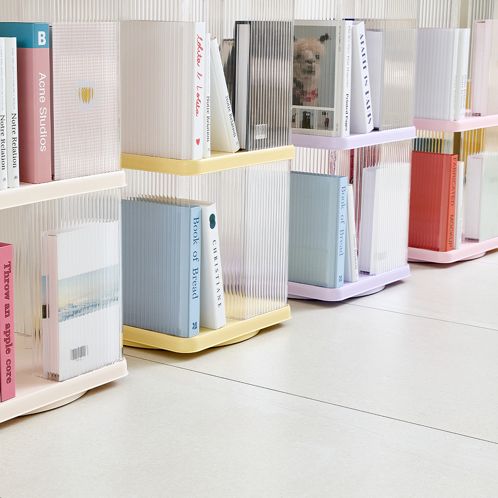 몰리 회전책장 책꽂이 미니 코너 틈새 책장 투명 4단