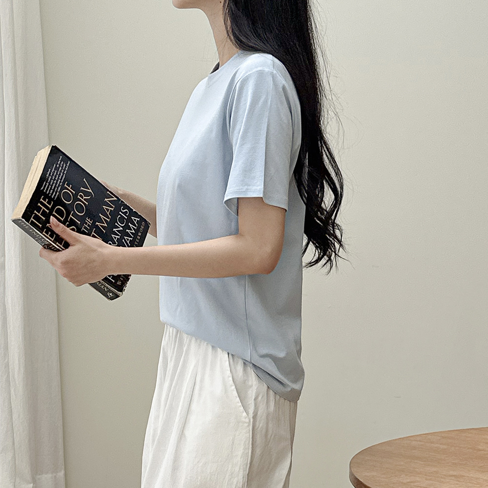 여성무지티셔츠 모달반팔티 레이어드 이너 핑크 흰티 - 상세 이미지 5