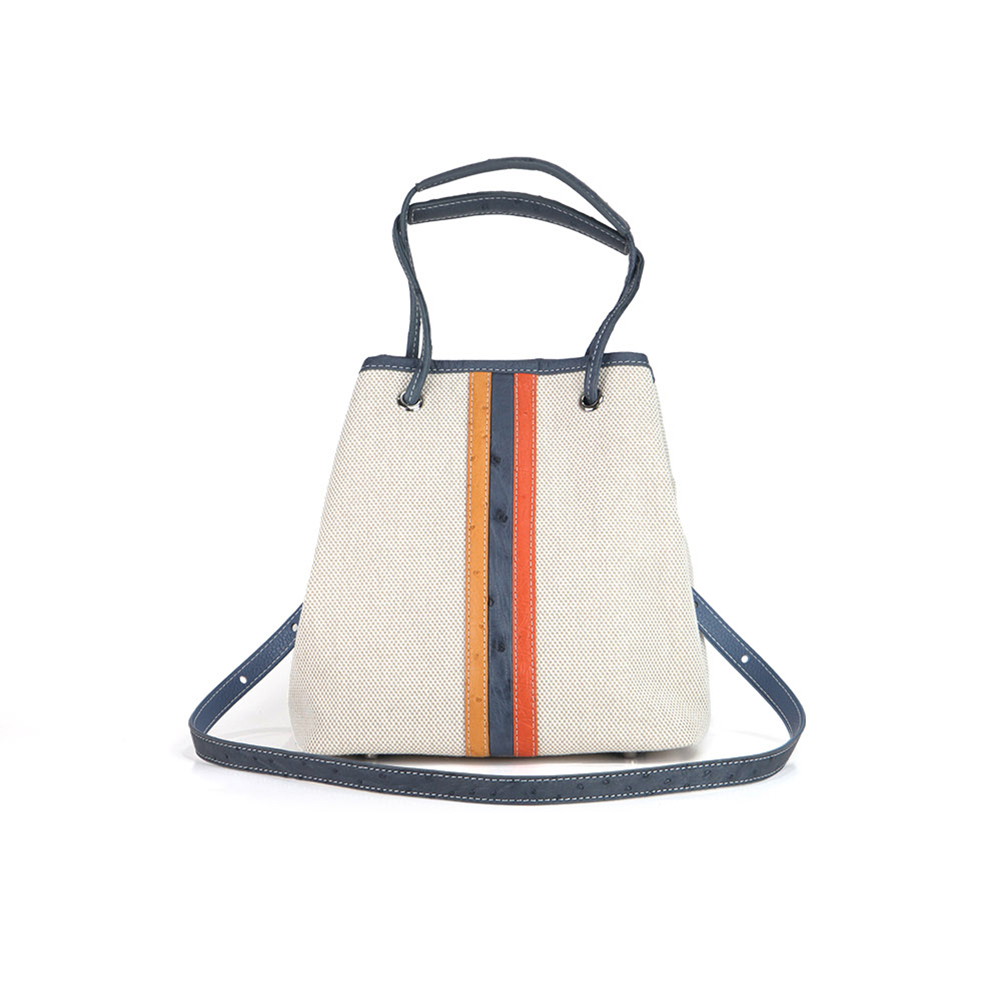 꼼마안 타조가죽 캔버스백 제이블루