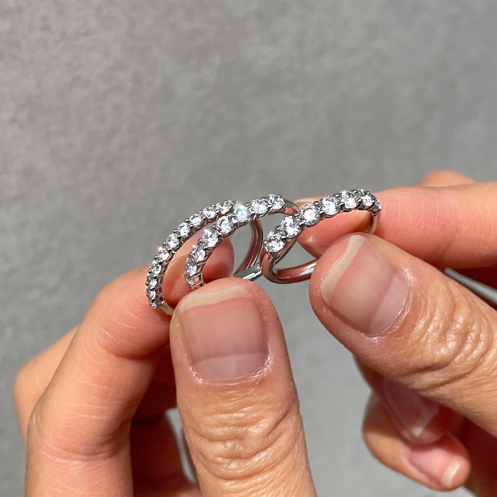 2.5mm 랩 다이아 모이사나이트 나인 가드링 반지 데일리 쌍지 레이어드 - 메인 이미지