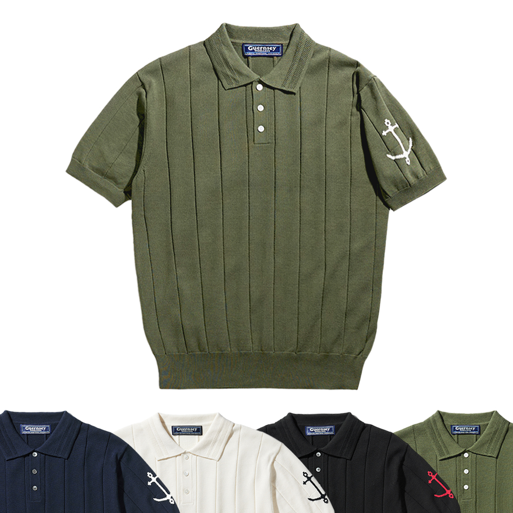 건지울른스 코튼 반팔 리브드 카라 니트 컬렉션