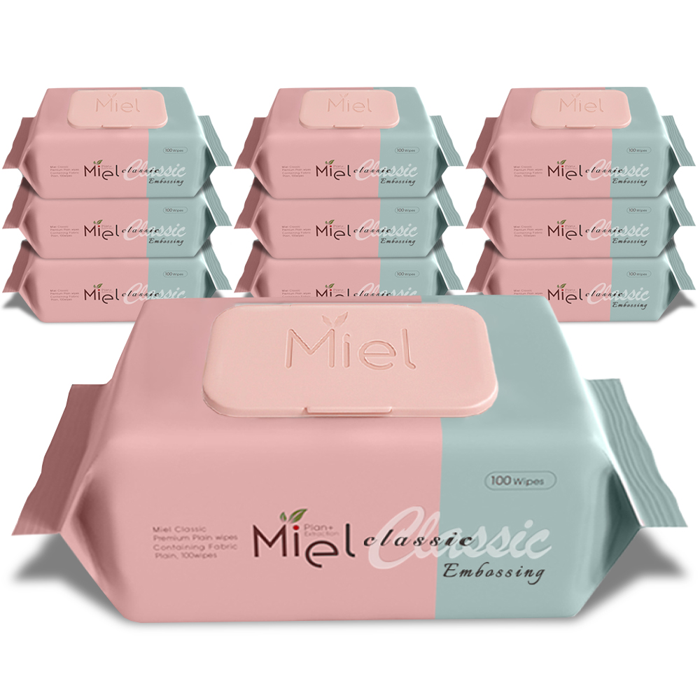 미엘 물티슈 클래식 엠보싱 캡형 100매 10팩 평량50g 저자극 안전한 순한 대용량