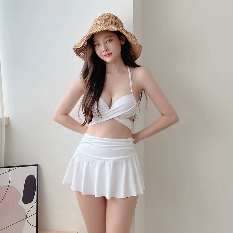 수영복 비키니 화이트 원피스 비치 실내수영복 하얀색 - 상품 이미지