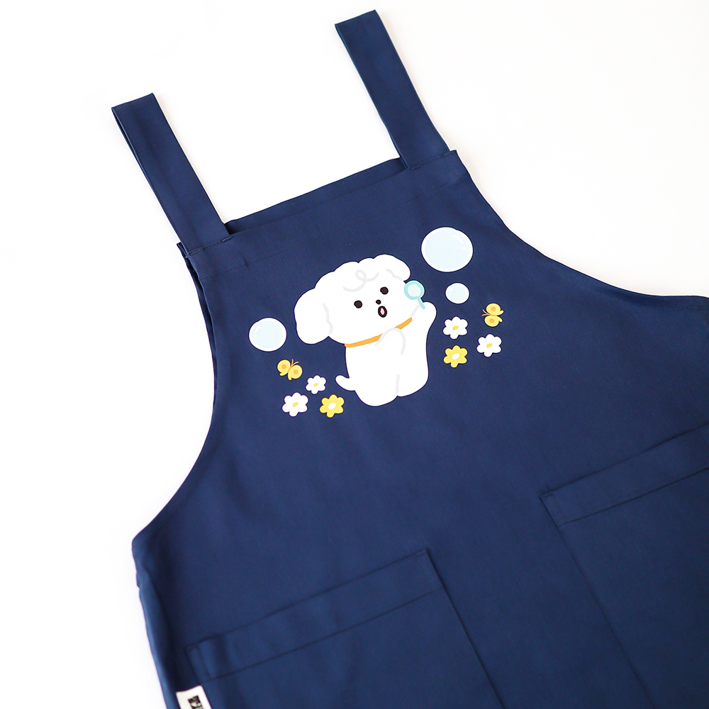[미소쌤] 젤리 버블숑 네이비 앞치마 어린이집 유치원 빅사이즈 캐릭터 원피스 보육교사