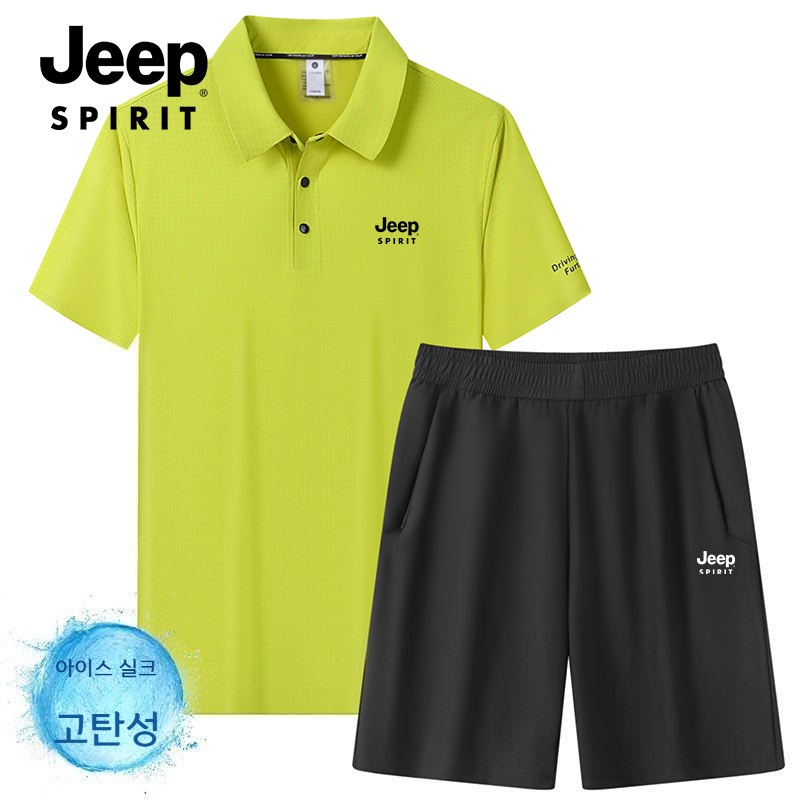 JEEP 지프 남성용 아이스 실크 야외 레저 티셔츠 반바지 세트 트레이닝복 - 상세 이미지 4