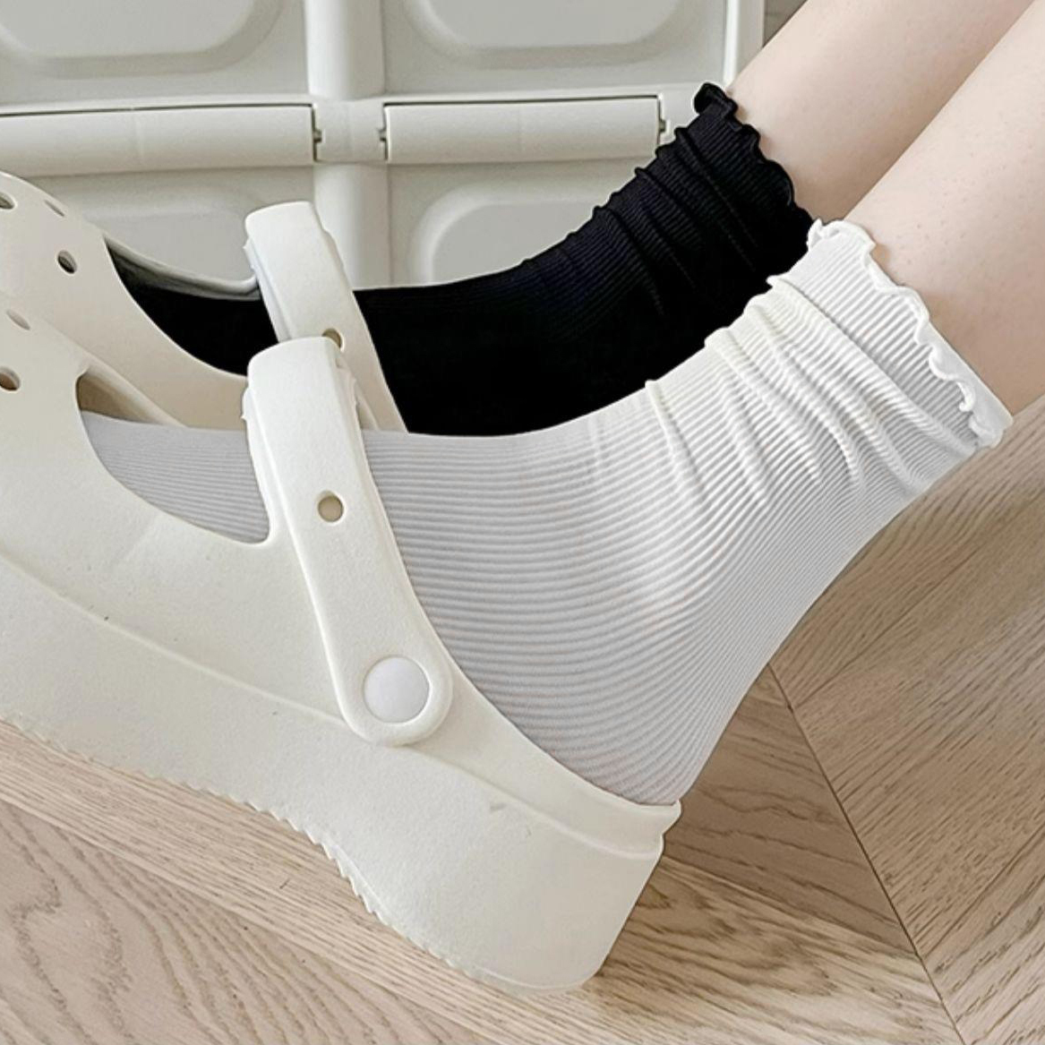 에브리디 여성 레이스 시스루 양말 5켤레 프릴 골지 무압박 스타킹 양말