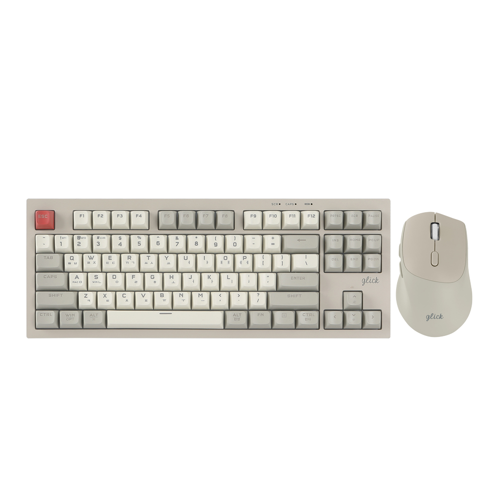 지클릭커 오피스프로 WMK50 사일런스 M RGB 풀윤활 무소음 방수 무선 블루투스 87 키보드 마우스 세트 Retro Cappuccino