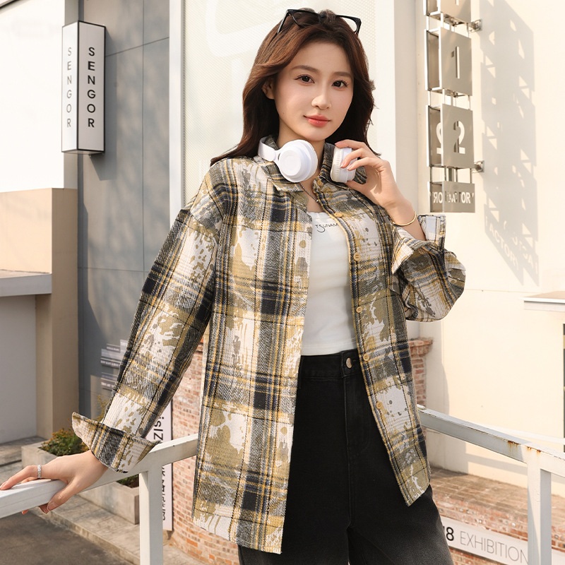 1+1 여성 러블리 체크 남방 자켓 데일리 긴팔 셔츠 01. M45-57.5KG - 상세 이미지 4