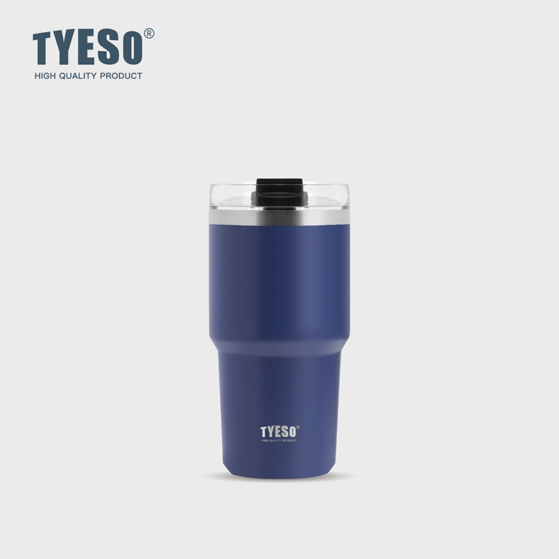 TYESO 대용량 텀블러 빨대 스텐텀블러 보냉 보온 텀블러 손잡이 고품질 600ml, 블루 - 상품 이미지