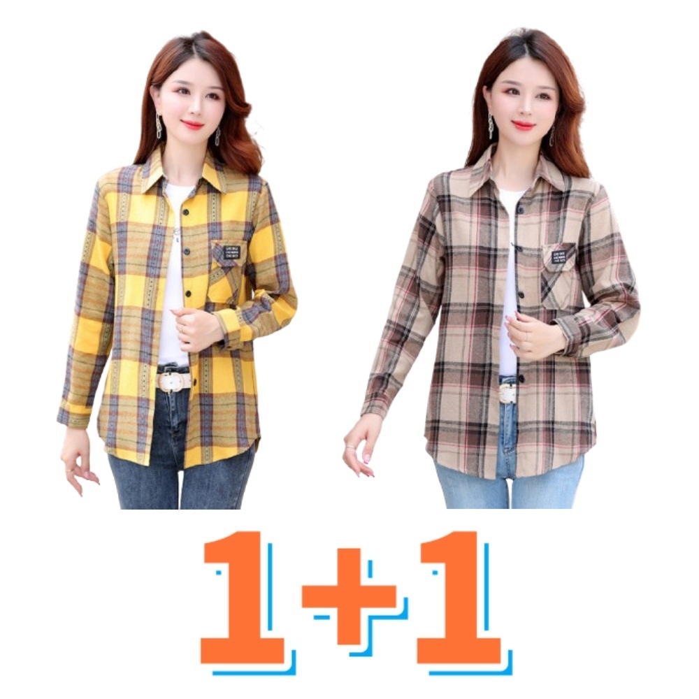 1+1 봄 여름 여성 긴팔 셔츠 중년 엄마 느슨한 탑 재킷 01. XL - 상세 이미지 2