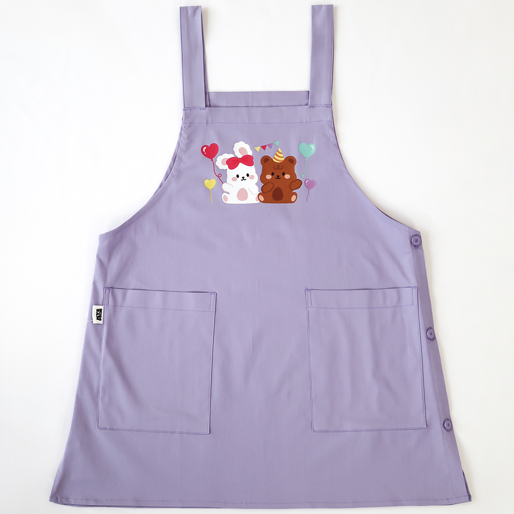 [미소쌤] 젤리 파티프렌즈 퍼플 앞치마 어린이집 유치원 빅사이즈 캐릭터 원피스 보육교사