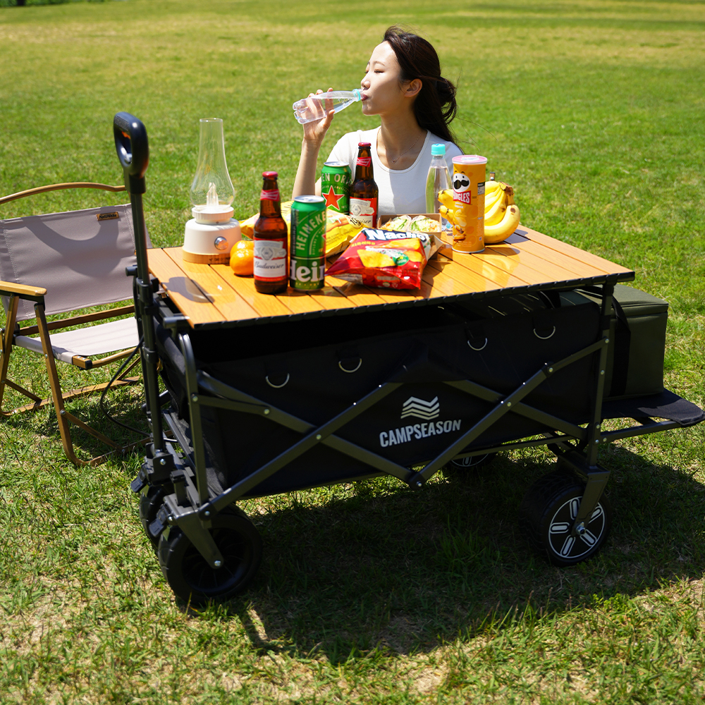 캠프시즌 프리미엄 전동 캠핑 웨건 왜건카트 광폭타이어 접이식카트 뒷문개방형