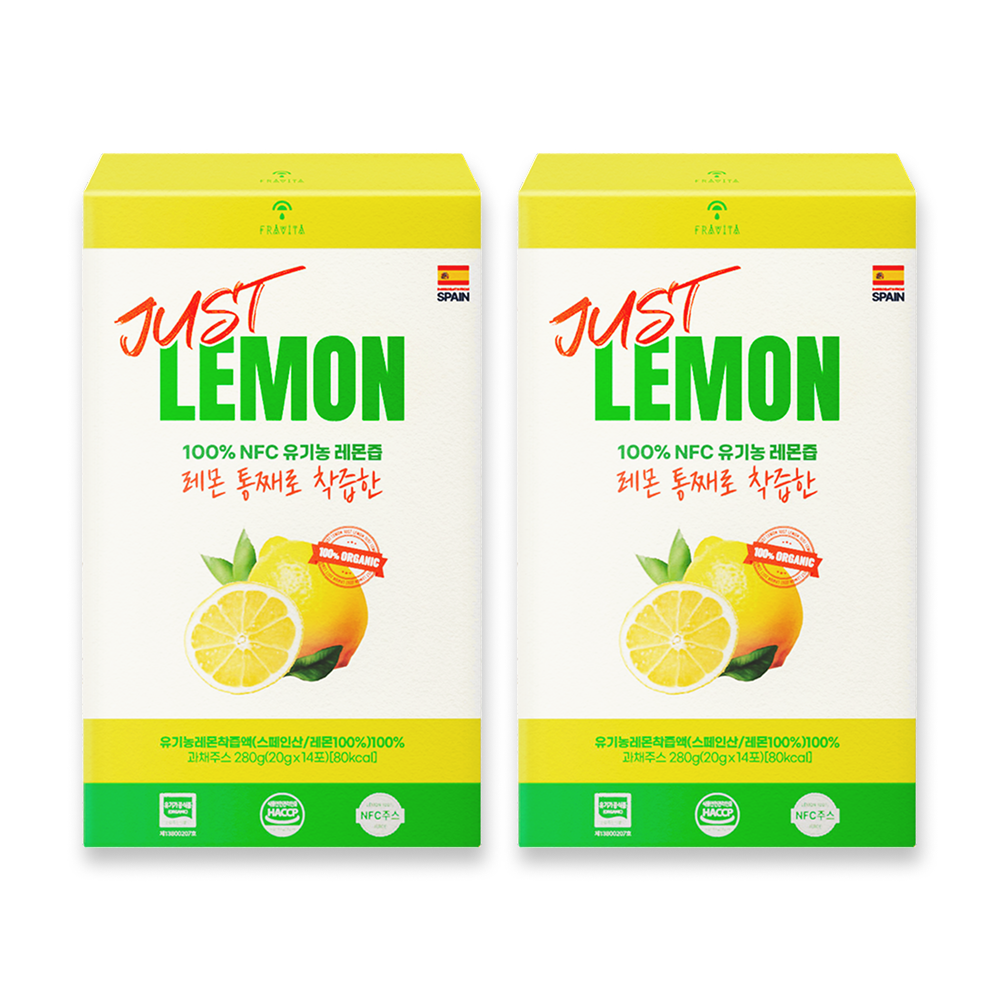 저스트레몬 100% NFC 유기농 레몬즙 스틱 레몬수 레몬원액 20g 14포, 2개