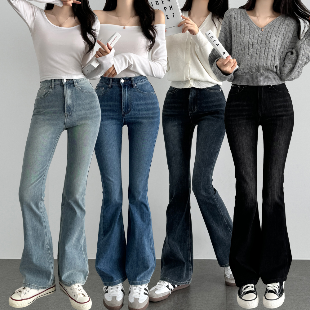 골반뽕 키작녀 부츠컷 여자 청바지 데님팬츠 하이웨스트 연청바지 - 상품 이미지