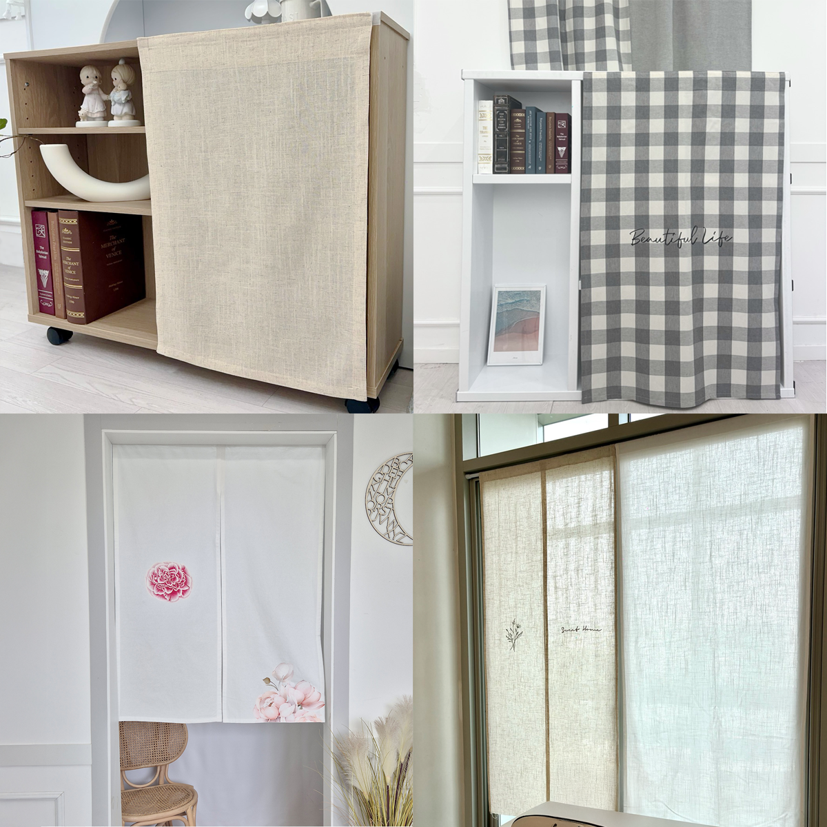 쉼집사 맞춤제작 가림막커튼 노렌 선반 책장 방문 주방 가리개 미니 광목 린넨 벨크로 50