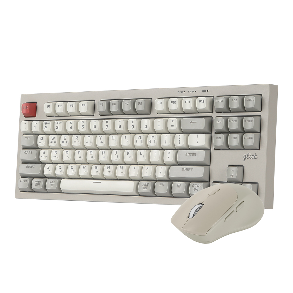지클릭커 오피스프로 WMK50 사일런스 M RGB 풀윤활 무소음 방수 무선 블루투스 87 키보드 마우스 세트 Retro Cappuccino - 상세 이미지 2