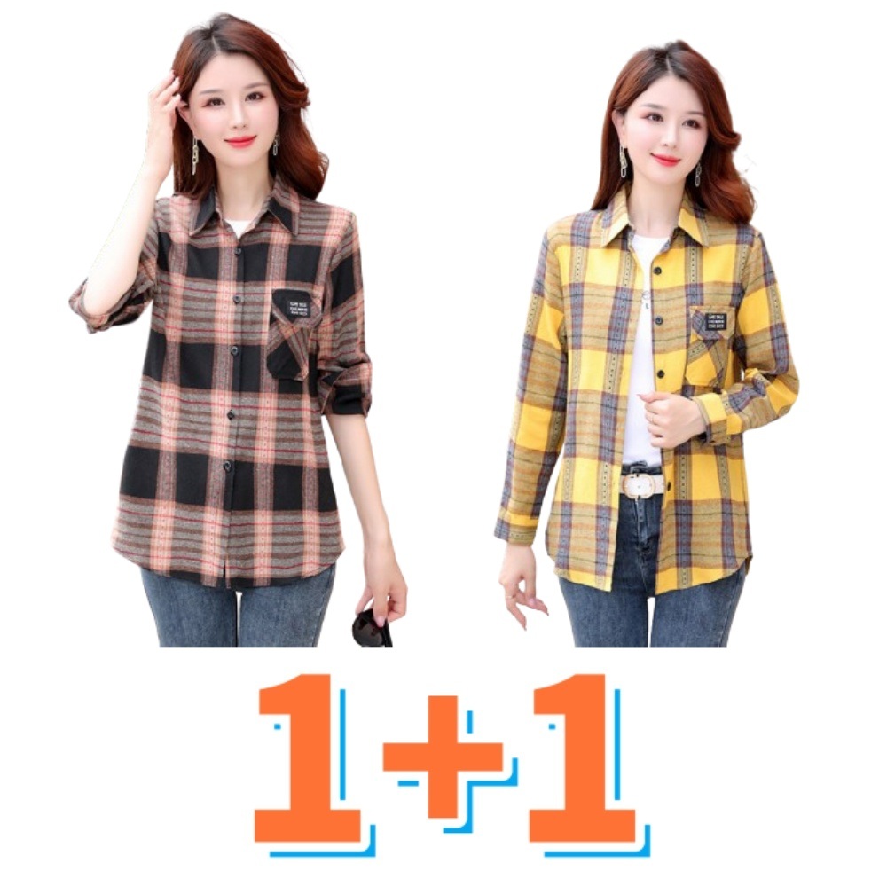 1+1 봄 여름 여성 긴팔 셔츠 중년 엄마 느슨한 탑 재킷 01. XL - 상품 이미지
