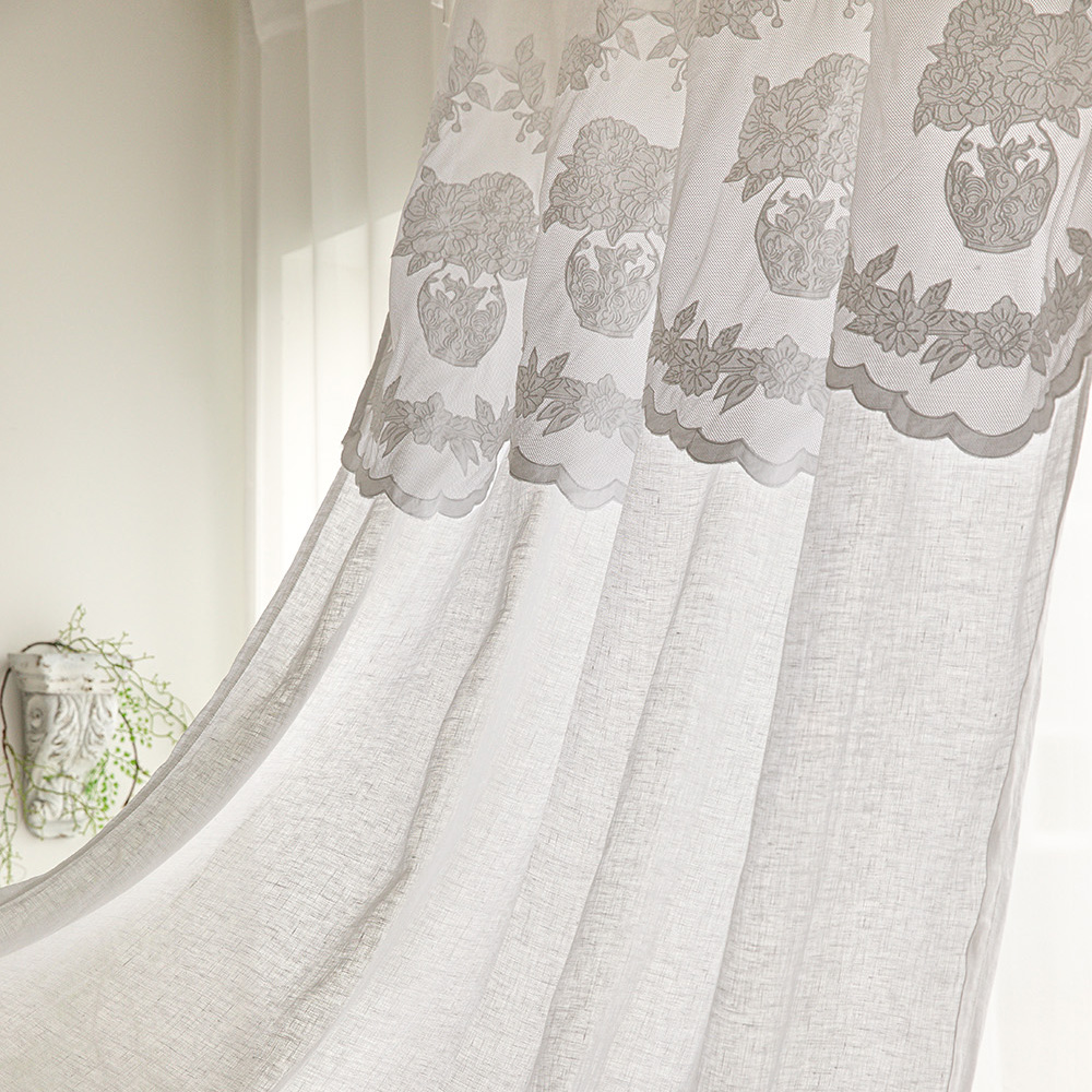 모네 프렌치 고급 화이트 린넨 자수 패널 수입 북유럽 커튼 거실 작은방 안방 가림막