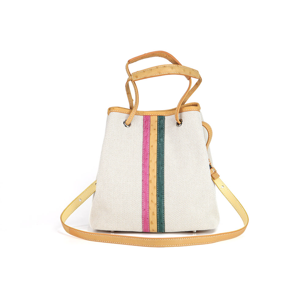 꼼마안 타조가죽 캔버스백 머스터드