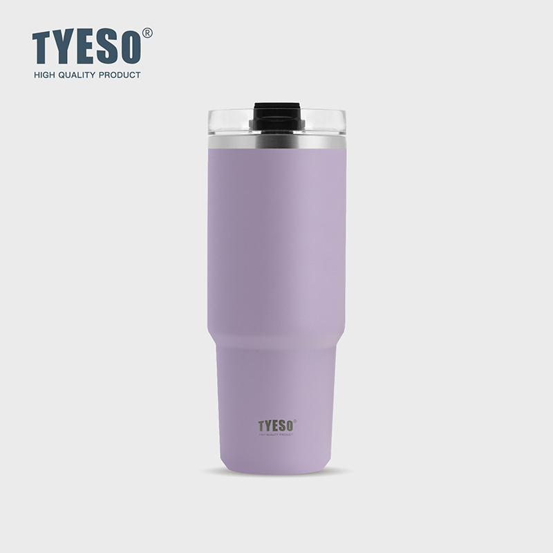 TYESO 대용량 텀블러 빨대 스텐텀블러 보냉 보온 텀블러 손잡이 고품질 900ml, 퍼플 - 상품 이미지