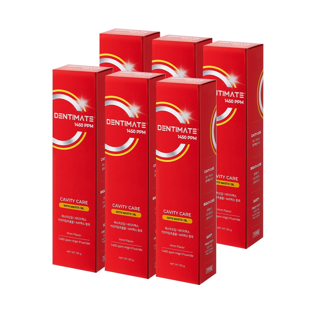 [N배송]덴티메이트 뉴 1450 고불소 유칼리 구취 입냄새 제거 치약 150g 대용량 3+3입+칫솔4개 - 상세 이미지 2