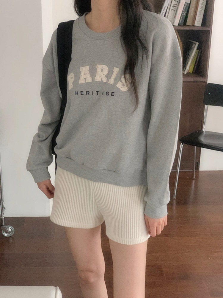 캐주얼 오버핏 레터링 자수 여성 맨투맨 박스티 세미크롭맨투맨 여자 가을 티셔츠 면 라운드