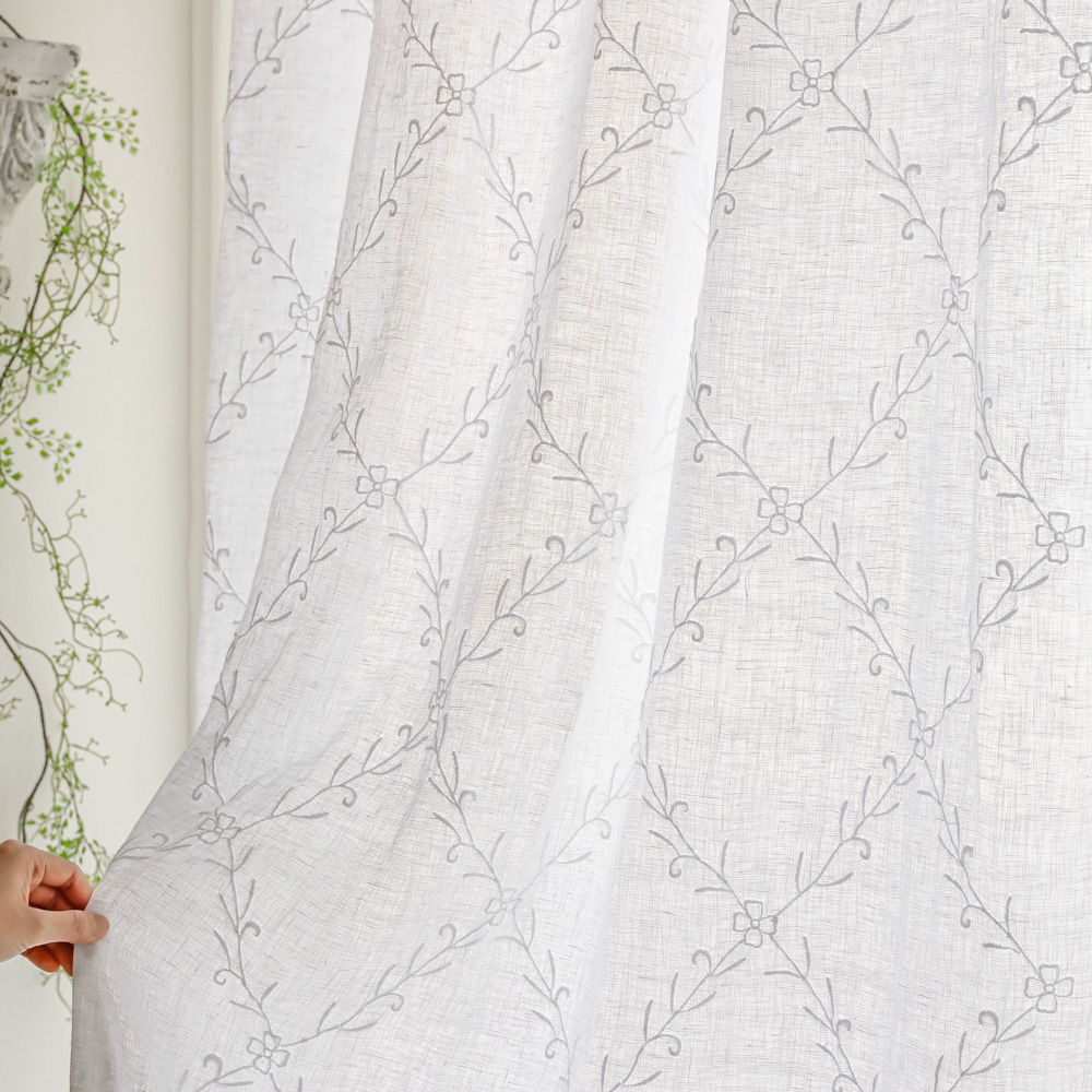 모네 프렌치 고급 화이트 린넨 자수 패널 수입 북유럽 커튼 거실 작은방 안방 가림막