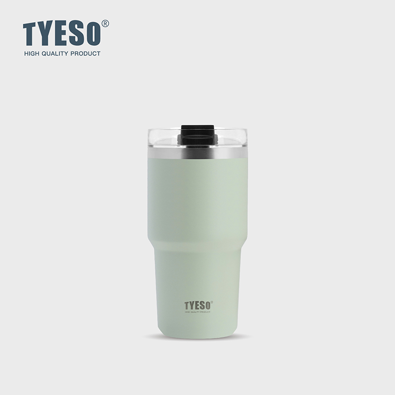 TYESO 대용량 텀블러 빨대 스텐텀블러 보냉 보온 텀블러 손잡이 고품질 600ml, 그린 - 상품 이미지