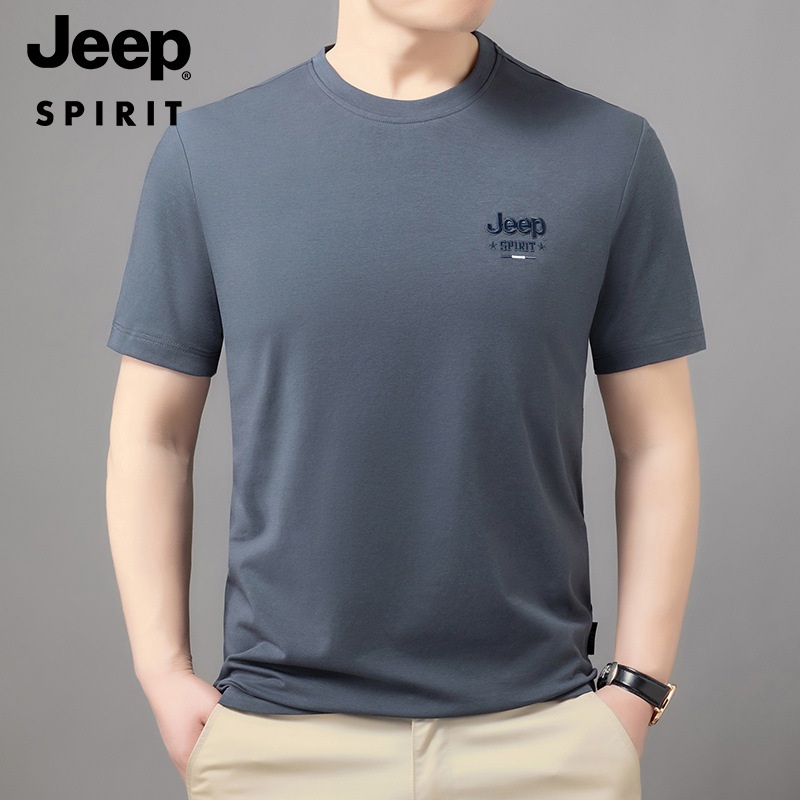 JEEP SPIRIT 여름 남성용 라운드넥 반팔 티셔츠 자수 공예 - 상품 이미지