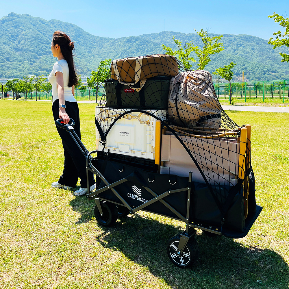 캠프시즌 프리미엄 전동 캠핑 웨건 왜건카트 광폭타이어 접이식카트 뒷문개방형
