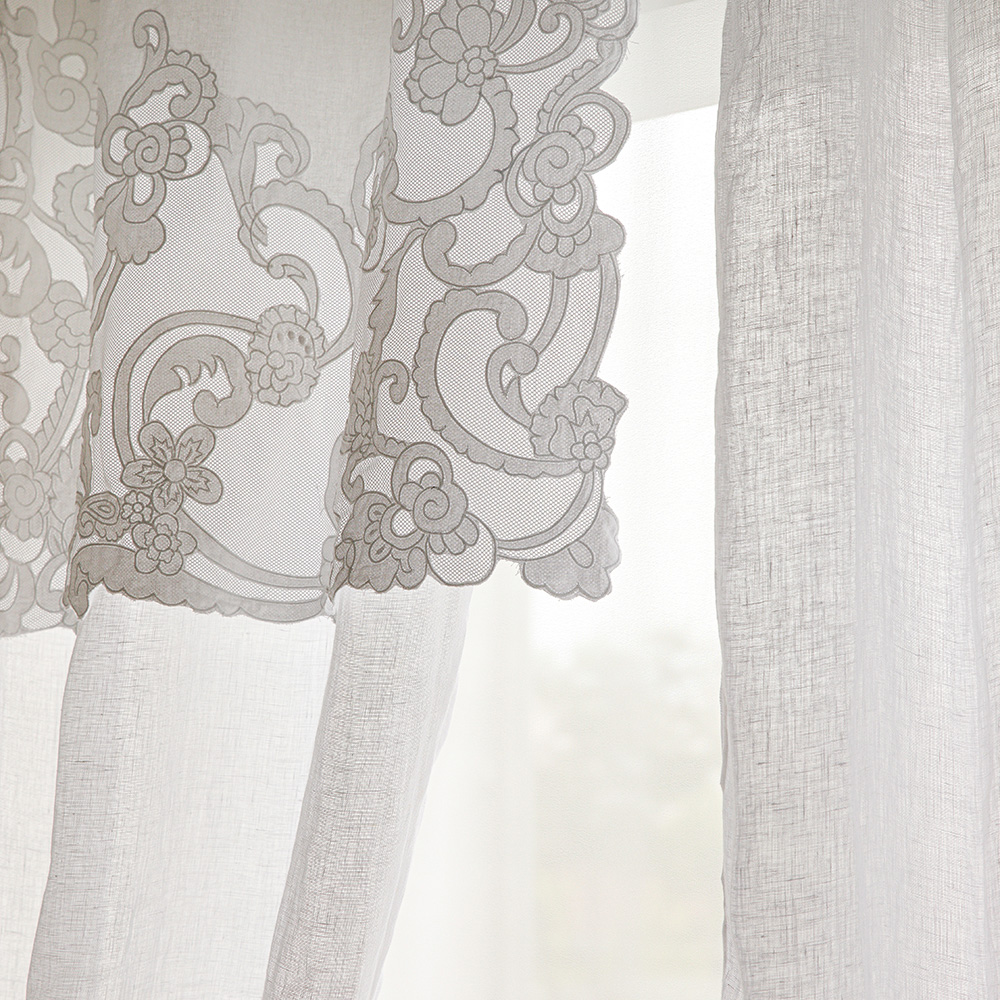 모네 프렌치 고급 화이트 린넨 자수 패널 수입 북유럽 커튼 거실 작은방 안방 가림막
