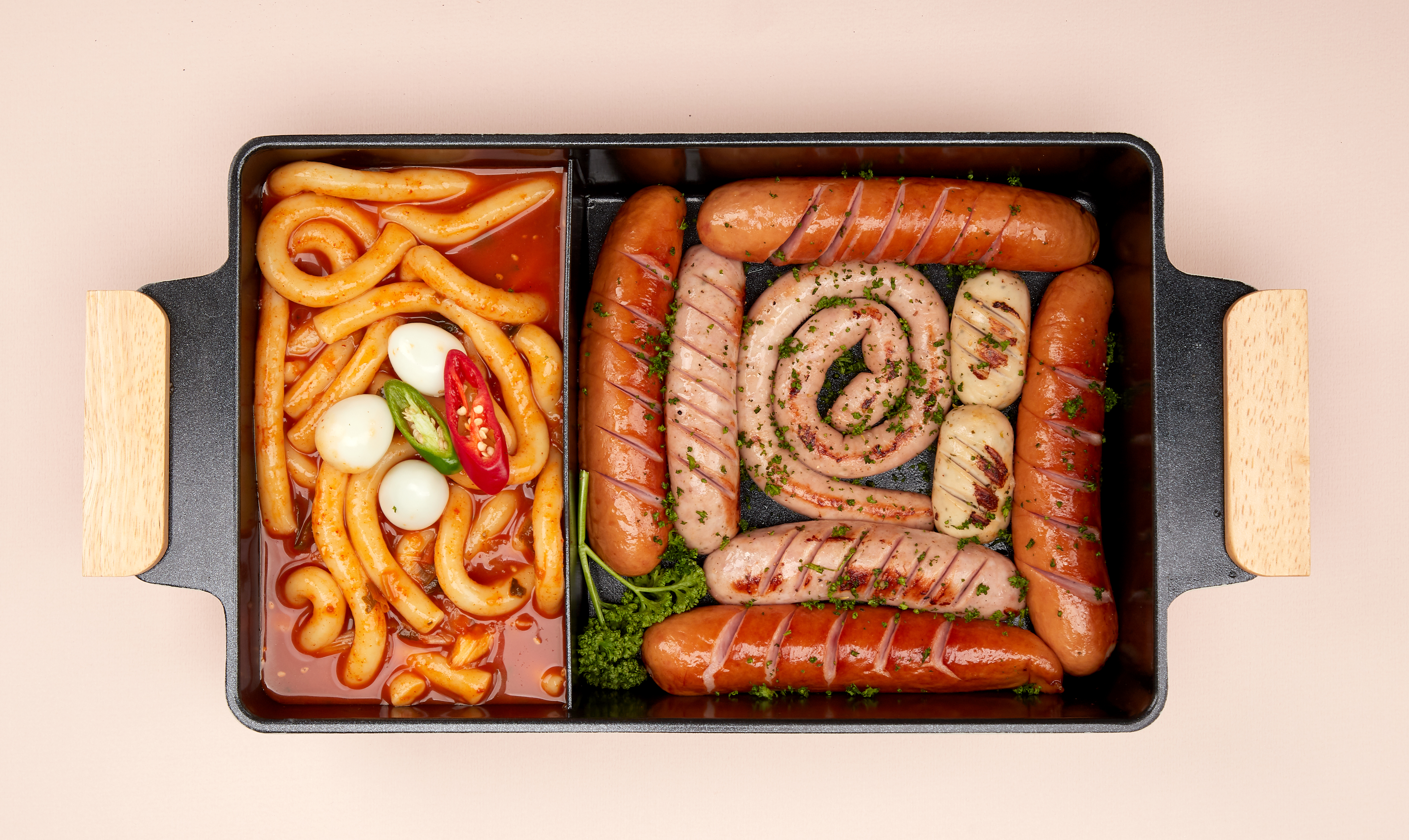 비자트 올인원 반반팬 인덕션 국산 사각냄비 캠핑용품 32x20cm 아이보리&블랙 - 상품 이미지