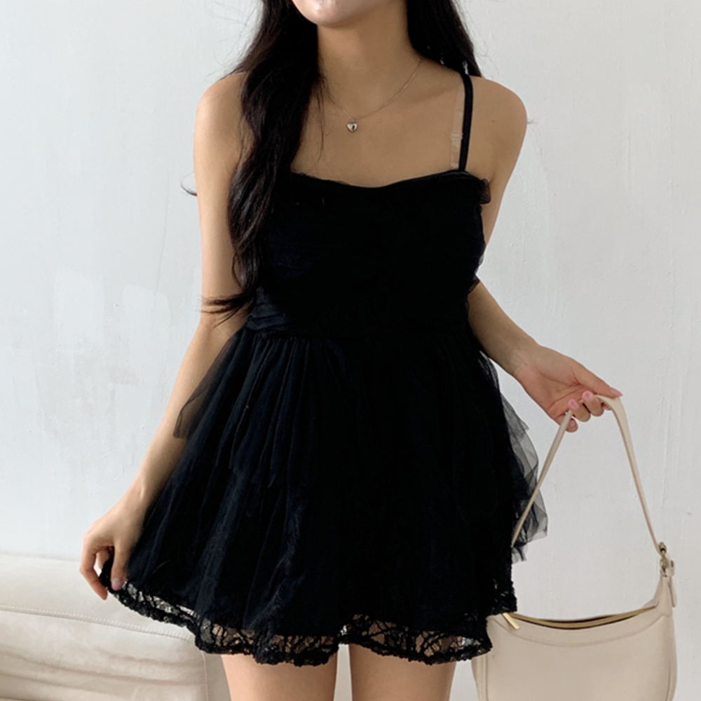 블랙 미니 원피스 발레코어룩 미니 셀프 웨딩 브샤 드레스 - 상세 이미지 4
