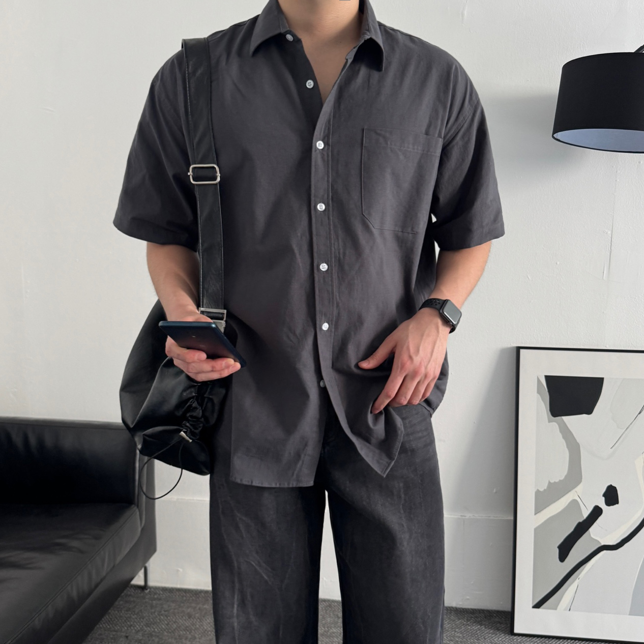 남자린넨셔츠 남자반팔셔츠 오버핏 남성남방 - 상세 이미지 3