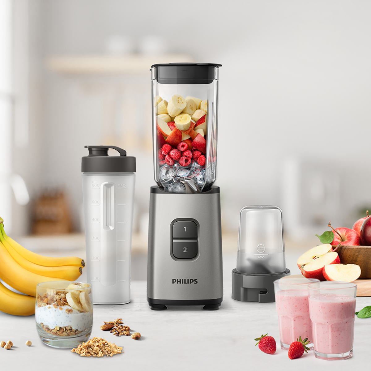 필립스 미니 블렌더 믹서기 메탈 텀블러 다지기 추가 구성 HR2604/80