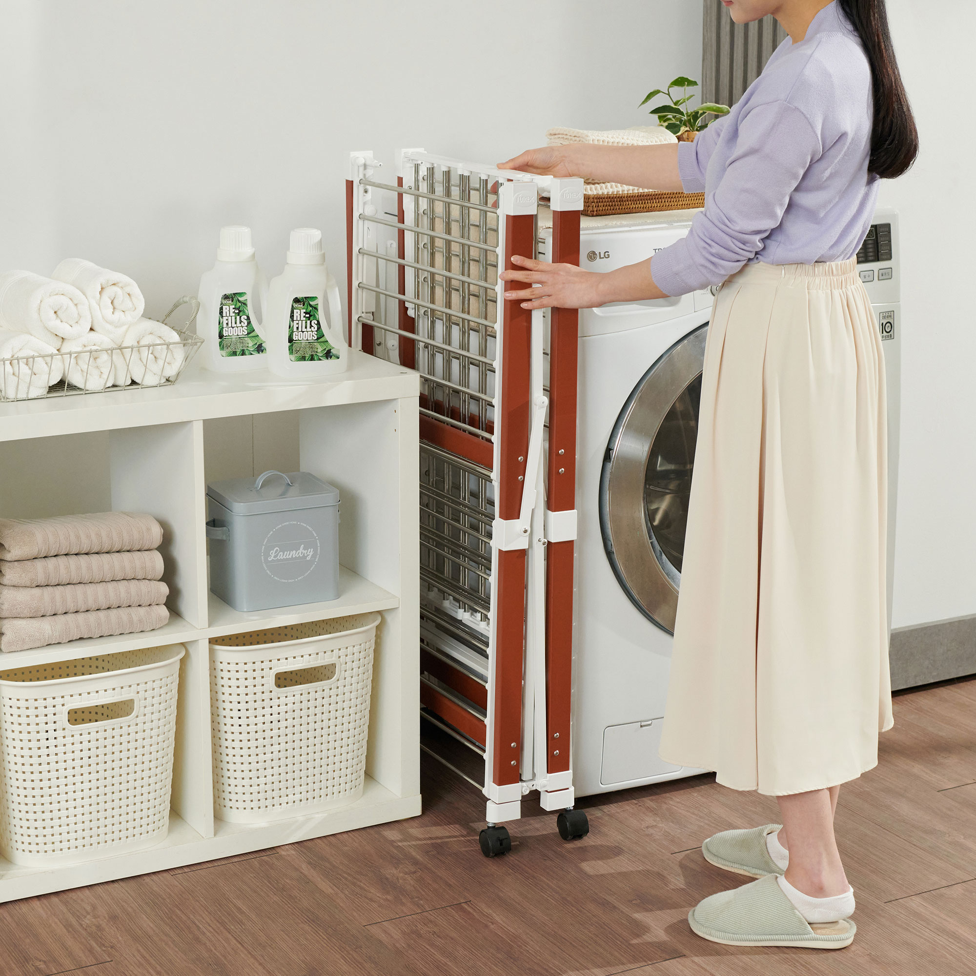아이넥스 홈그린 원목 대형 빨래건조대 접이식 튼튼함 이불건조대 고급형 인테리어 오브제 이미지 6