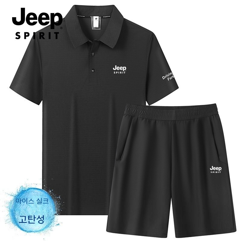 JEEP 지프 남성용 아이스 실크 야외 레저 티셔츠 반바지 세트 트레이닝복 - 상세 이미지 3