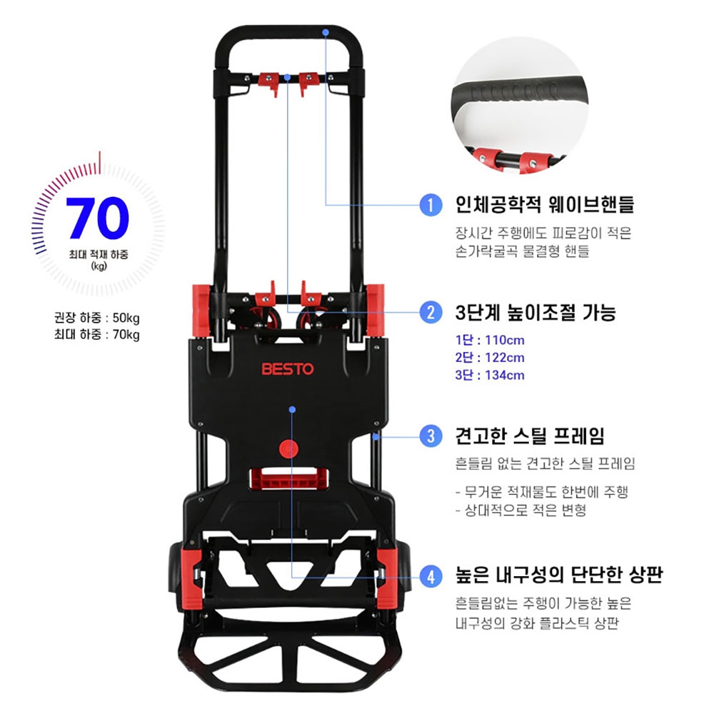 베스토 2in1 트랜스폼 폴딩카트 BT-99TP 7012042 2가지로 변환되는 카트 대차카트 : 주식회사에이치원