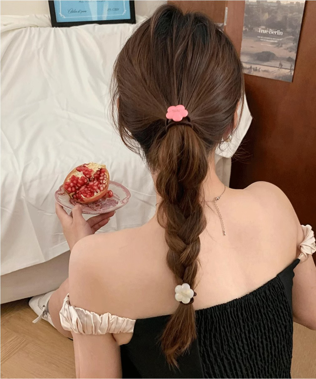 프랑스핀 플라워 포니테일 헤어끈 머리끈 - 상세 이미지 2