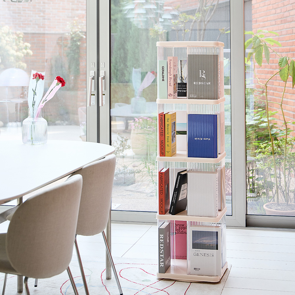 몰리 회전책장 책꽂이 미니 코너 틈새 책장 투명 4단