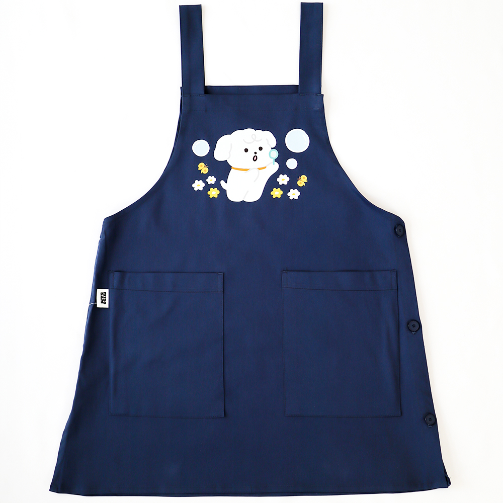 [미소쌤] 젤리 버블숑 네이비 앞치마 어린이집 유치원 빅사이즈 캐릭터 원피스 보육교사